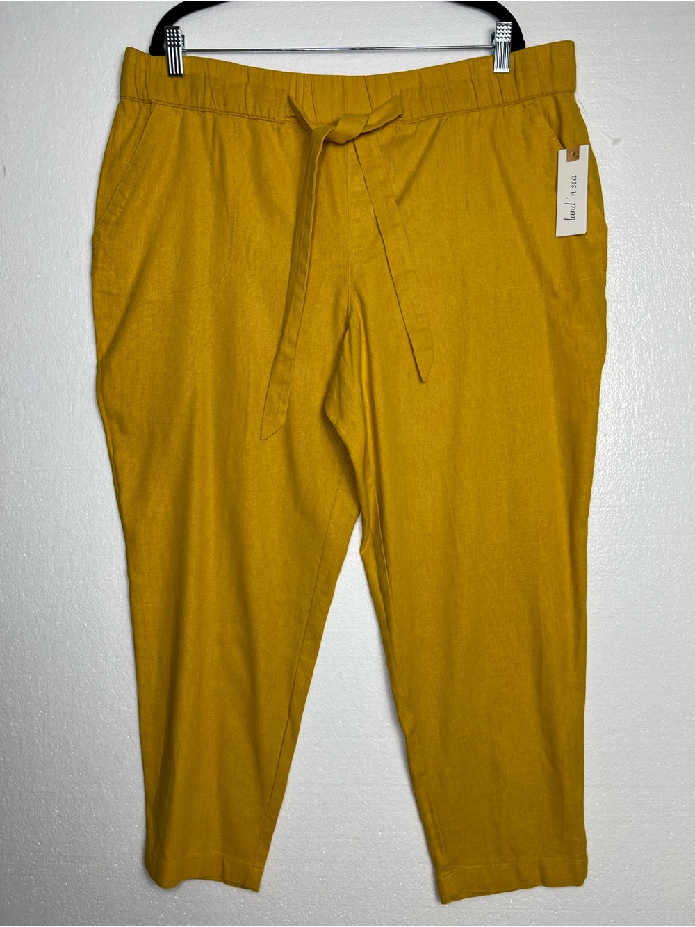 Land ’n Sea XL Mustard Yellow Linen Rayon Pull On Pants Tie Waist Fall